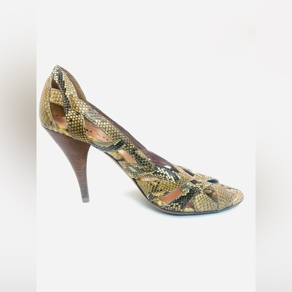 Prada Snakeskin Cage Open Toe Heels 37.5 - Picture 7 of 14